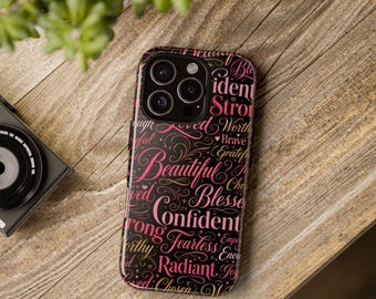 Inspirational Script Words phone case | Empowering Typography iPhone Case, Positive Affirmations