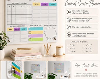 Personalized Content Creator Planner Acrylic Board, Influencer, Weekly Social Media Scheduler, Brand Tracker, YouTuber, TikTok Planner, Blog