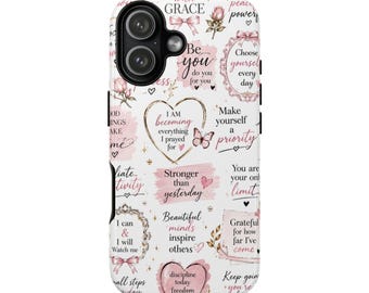 Inspirational Quotes Phone Case | Motivational Phrase Tough Case, Floral Butterfly Pattern
