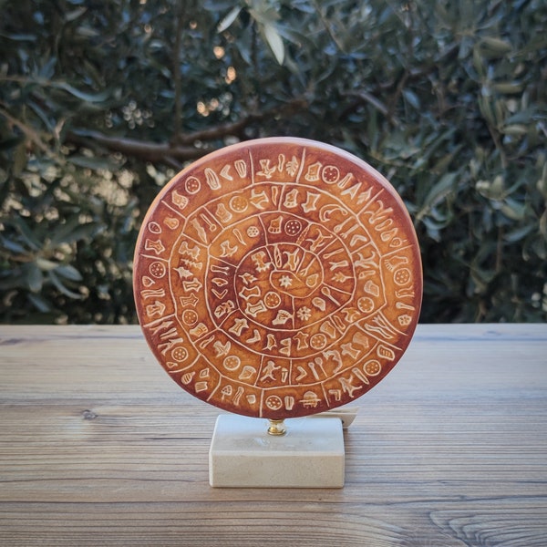 PHAISTOS DISC Museum Replica from Minoan civilization 1700 BC Greek Ancient Festos Disk