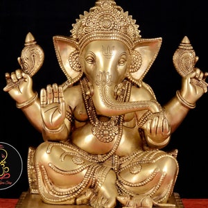 Ganesha Statue in Brass, Big Large Ganesha Idol, Ganpati Sculpture for Home Temple Garden in Brass, Hindu God of Luck,Fine Quality Ganesha
