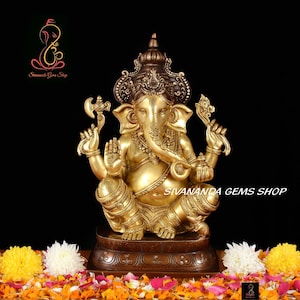 Ganesha Statue Brass, 40 cm Big Large Size Brass Ganesh Statue, Brass Ganpati Idol, House warming gift, Religious Home puja Room or Office