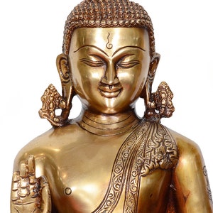 Large Brass Buddha Statue: Abhaya Mudra Blessing, 16&quot; Altar Decor