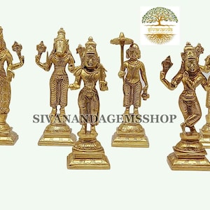 Brass Vishnu Dashavatara Statue - 6 Inch Hindu God Idol