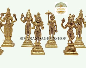 Brass Vishnu Dashavatara Statue - 6 Inch Hindu God Idol