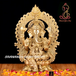 Brass Lord Ganesha Statue: Hindu God of Luck Home Decor