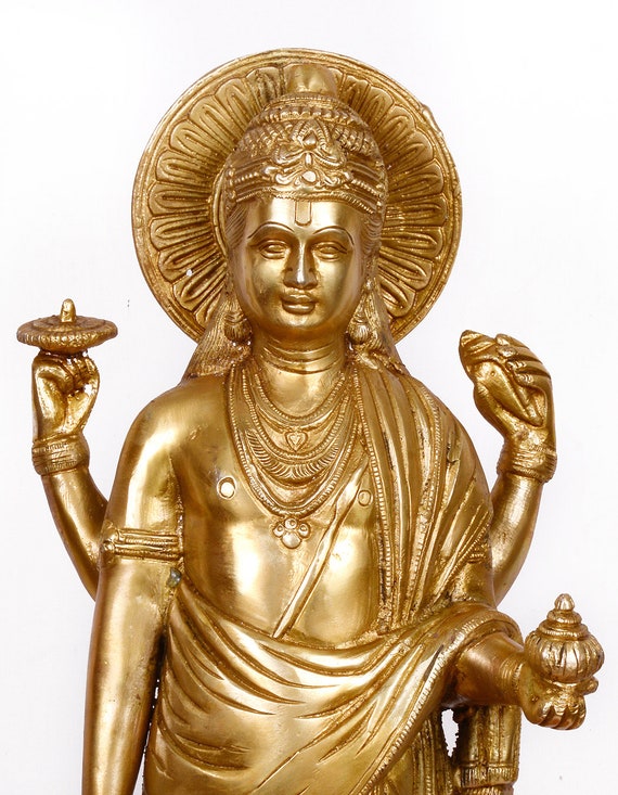 Aone India Dhanvantari - Il medico degli dei (tenendo il vaso di immortalità e erbe) - statua in ottone, altezza 26,2 cm (oro