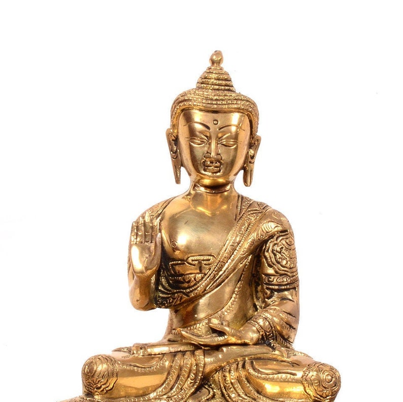 Peace,Meditation,Zen,Buddhism,yoga,love Buddha for Decor Handmade Indian Brass Buddha 10 inches Blessing Buddha Small Size