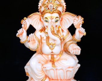 Hand Painted Ganesha Statue: Hindu Elephant God Altar Idol (7 Inches)