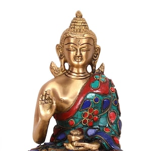 Buddha statue, 8 inches, Brass Buddha statue with stone inlay work, lord buddha statue,Buddha for alter,Filigiri buddha,Feng shui statue