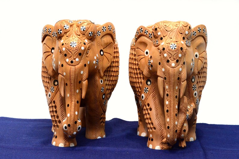 Wooden elephant 8 inches with baby in belly made of kadam wood