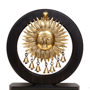 Lord Surya Brass Statue: Hindu Sun God Sculpture with Bells