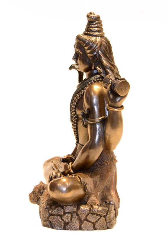 銅製のシヴァ神像（三叉槍を持つ）：ヒンドゥー教の神偶像（21x17x9 cm