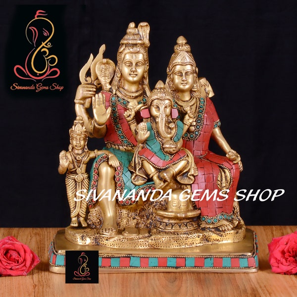 Brass Shiva Pariwar Statue: Hindu Family Idol (25 cm)
