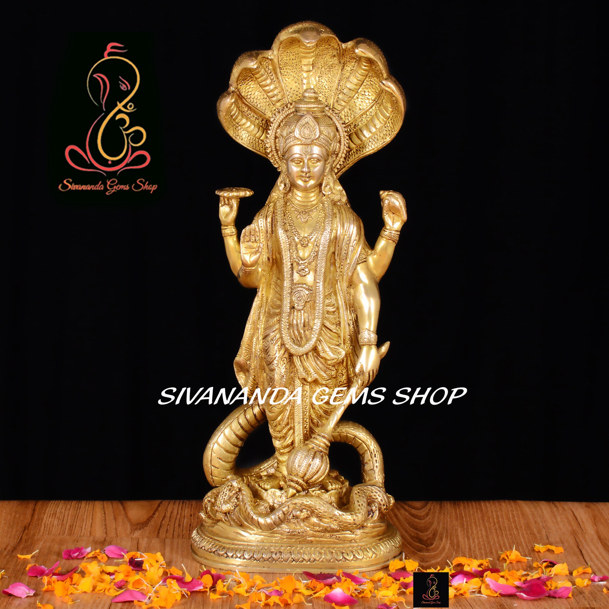 大型真鍮製ヴィシュヌ神像：ヒンドゥー教のナラヤン神像、17.5インチ