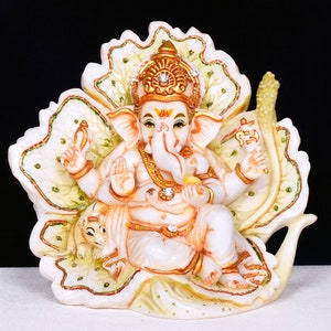 Ganesh Statue, 4.5 inch, Load Ganesha Statue, Colourful Ganesha Statue, Ganesha, Elephant God, Marble Ganesh, Vinayaka Statue, Ganpati