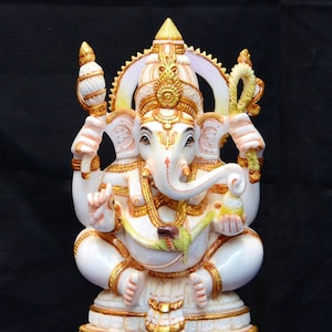 Statua di Ganesh, Statua di Lord Ganesha, Ganesha in marmo, Ganesh per Altare, Dio indù, Dio elefante, Dio della buona fortuna, Statua di Ganesha, 6 pollici,