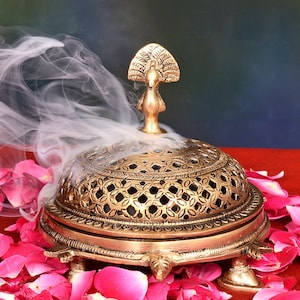 Brass Incense holder Incense Burner,Brass Dhoop Box, Diya, Lamp Brass Dhoopdani Engraved Burner, Prayer Lamp Souvenirs Gifts