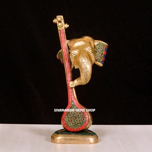 Ganesha Idol Brass Ganpati Statue &quot; Veena Ganesha Statue |Modern Ganesha | God of New Beginning | Elephant Head God | Abstract Ganesha
