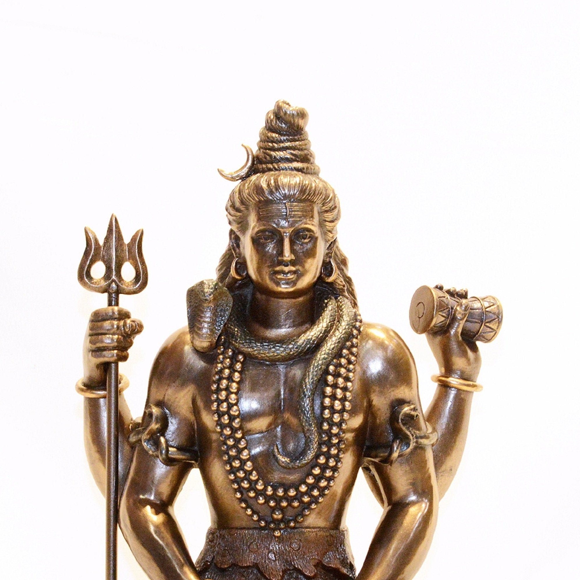 銅製のシヴァ神像（三叉槍を持つ）：ヒンドゥー教の神偶像（21x17x9 cm