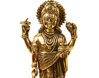 Lord Dhanvantri brass statue18.5 cm option, hindu god, medicines god, god of ayurveda, religious gift, spiritual gift, blessing, long life,