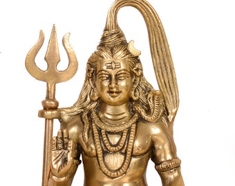Estatua de cobre de Shiva de 8 pulgadas: Mahadev, Trishul, dios hindú