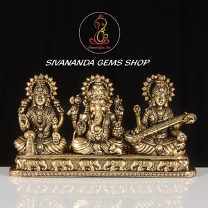 FIne Brass Lakshmi Ganesh Saraswati Statues,Laxmi Ganesha Saraswati Idols, Temple Mandir Murti,Hindu gods&quot; statue For Diwali Puja and Gift