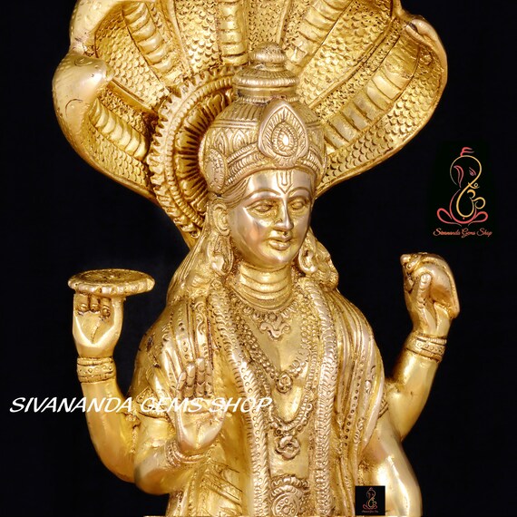 大型真鍮製ヴィシュヌ神像：ヒンドゥー教のナラヤン神像、17.5インチ