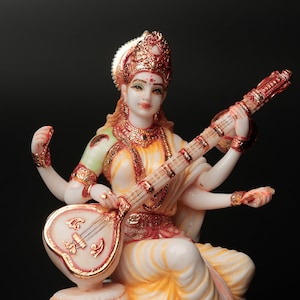 Goddess Saraswati Maa idol&quot; 15CM, Hindu Goddess of Fortune,Abundance, Knowledge, Music, Art & Wisdom, Saraswati with Veena,Temple Statue