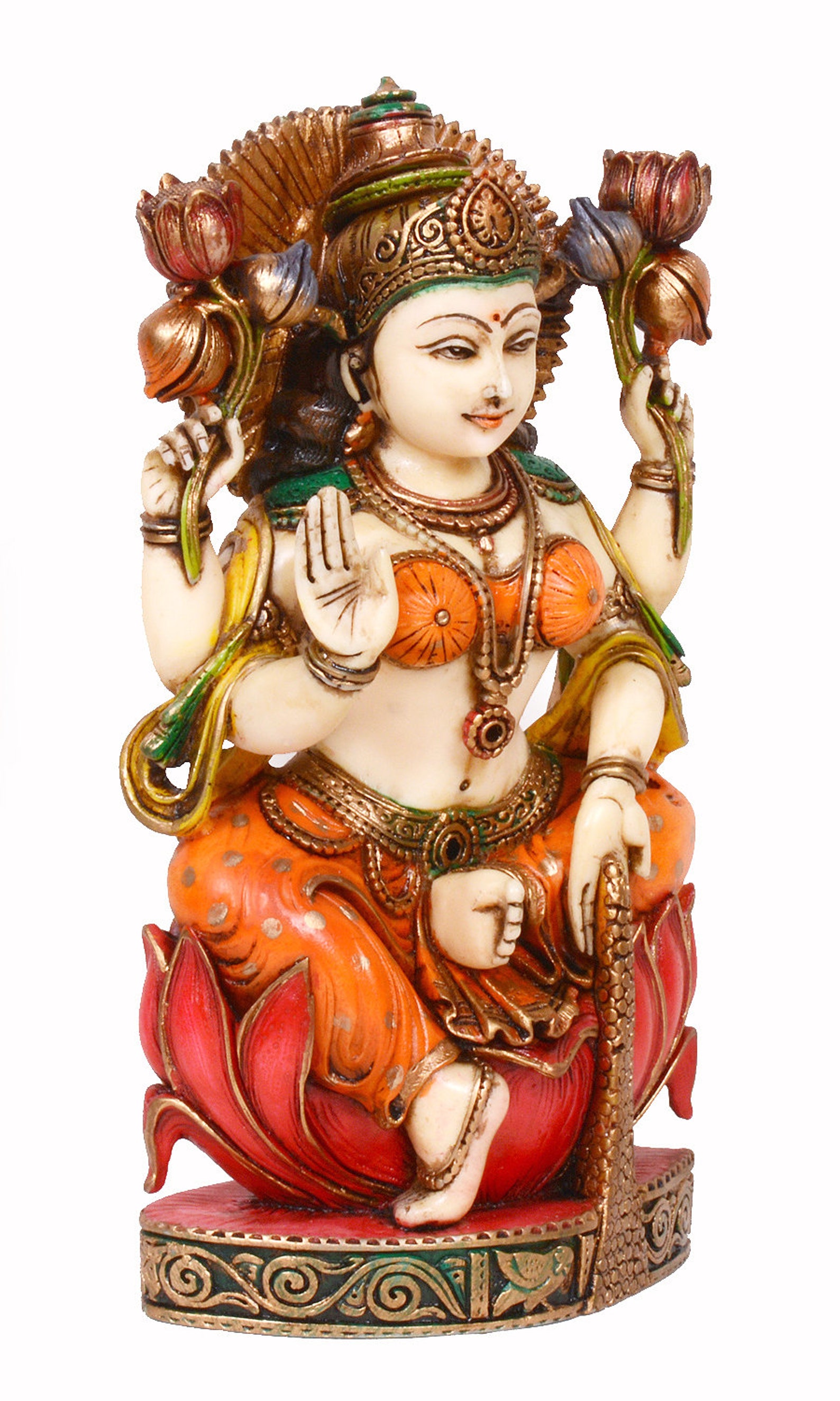 Goddess Lakshmi Statue Goddess Laxmi With Lotus Sitting Etsy