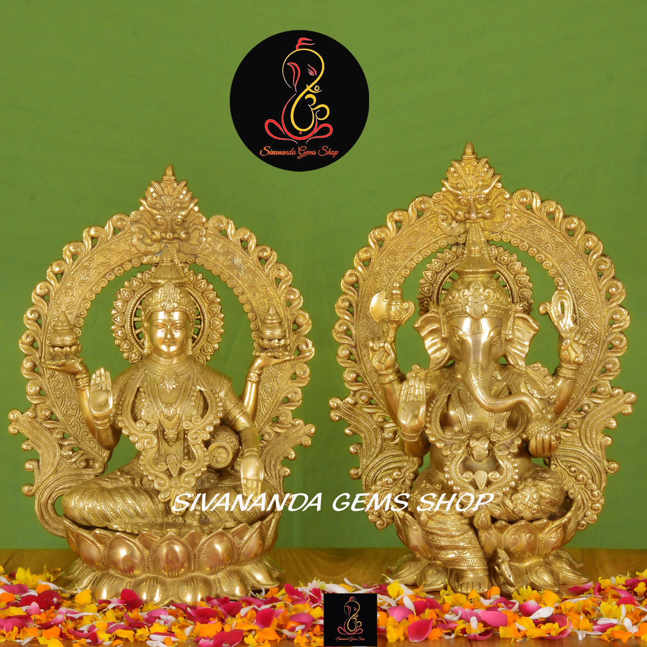 Brass Lakshmi Ganesha Statue 40CM Lakshmi Ganesh Statue in Brass, Ganesh Laxmi Sculpture, Ganesha Laxmi Figurine, Hindu God