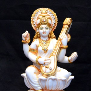 Saraswati Statue, Goddess Saraswati Statue,7.25  inches, Brahma Wife, Gayatri, Goddess of Knowledge, Music, Art & Wisdom, Saraswati on Swan,