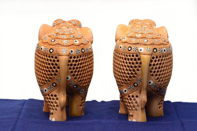 Wooden elephant 8 inches with baby in belly made of kadam wood