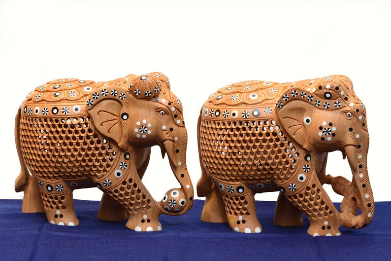 Wooden elephant 8 inches with baby in belly made of kadam wood