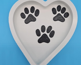 Heart and Paw Catch All Tray | Pet Lover Decor | Paw Print Heart Tray | Valentine Gift for Dog and Cat Lovers | 3D Printed Tray