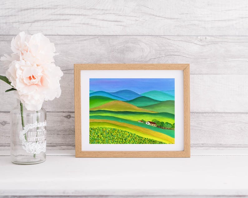 Signed Original Painting, Naive Folk Art, Happy Art - Summer Landscape ...