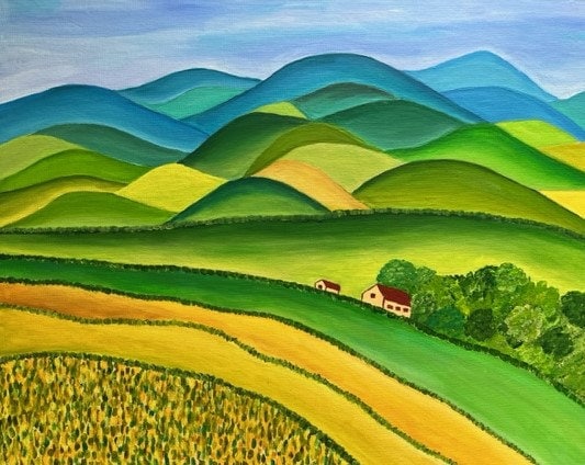 Signed Original Painting, Naive Folk Art, Happy Art Summer Landscape ...