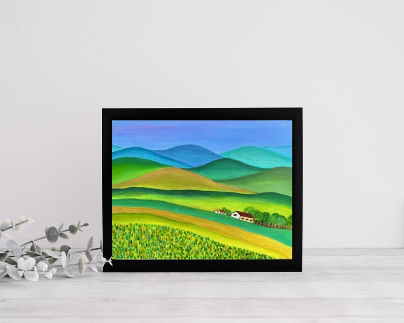 Signed Original Painting, Naive Folk Art, Happy Art - Summer Landscape ...
