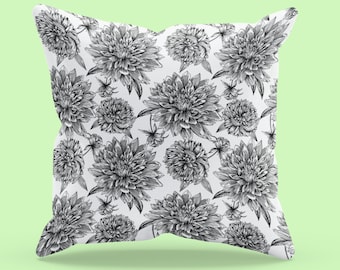 Black & White Floral Graphic Pillow