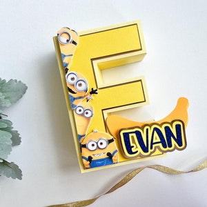 Minions decorations, 3D letters personalized, Minion Inspired party decorations, Candy bar Minios, Minions Cake toppers, Minions numbers 3D
