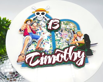 One Piece Birthday Decor.Luffy Cake Topper Shaker,Roronoa Zoro Cake topper Led,One Piece Piñata, Custom 3D letter.Luffy Birthday Decorations