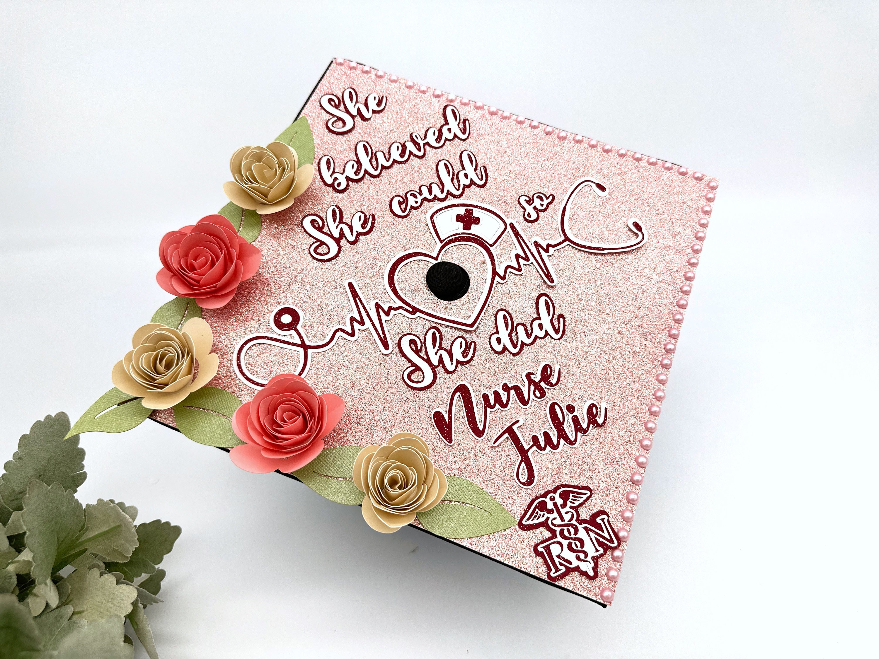 Nurse Graduation Cap Topper, Nursing Grad Cap Topper Flowers, RN Grad ...