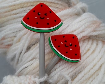 Pair of Knitting Needle stoppers watermelon, fruit, melon, cute, knitting needle caps, point protectors, craft gift, knitting present