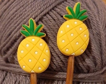 Pair of Knitting Needle stoppers, pineapples, fruit, exotic, cute, knitting needle caps, point protectors, craft gift, knitting present