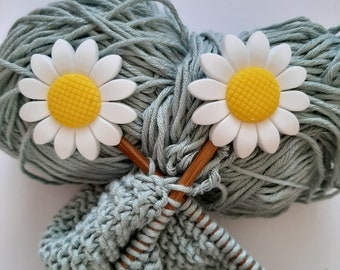 Pair of Knitting Needle stoppers flowers, daisy, sunflower, cute, knitting needle caps, point protectors, craft gift, knitting present