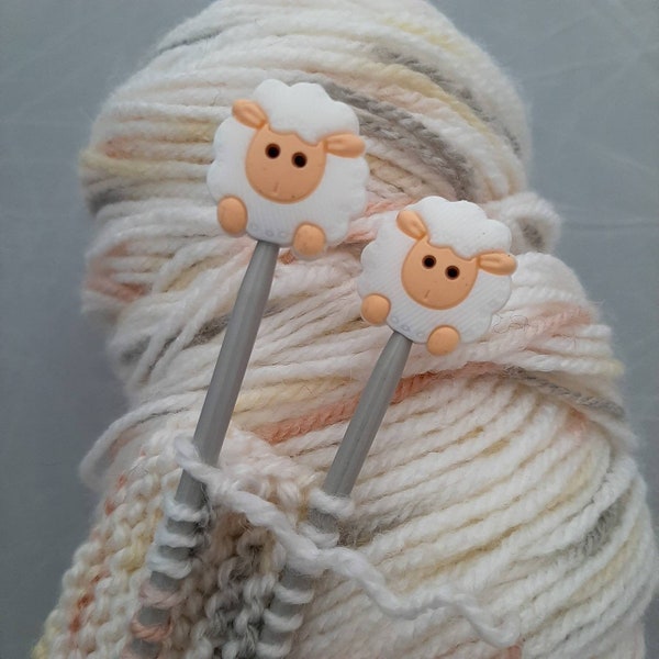 Pair of Knitting Needle stoppers, sheep, wool, cute, knitting needle caps, point protectors, craft gift, knitting present