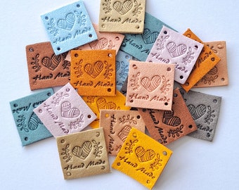 Hand Made Heart Faux Leather/Suede Feel Labels Tags for Sewing Crocheting Knitting Handmade Sew On