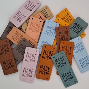 Made with Love Kunstleder / Wildleder fühlen sich Etiketten Tags für Nähen Häkeln Stricken Handmade Tag
