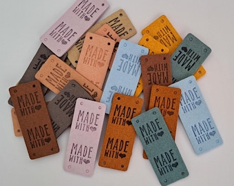 Made with Love Faux Leather/Suede Feel Labels Tags for Sewing Crocheting Knitting Handmade Tag