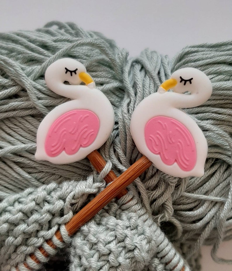 Pair of Knitting Needle stoppers flamingo swan cute Etsy